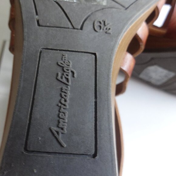 American Eagle women's strappy sandals size 6 1/2, brown with 1" wedge heels VGC - Picture 7 of 13